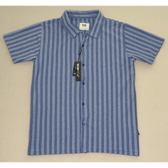 William Rast‎ Shirt Men’s XL Blue Button-Up Short Sleeve Striped Cotton Blend - Picture 1 of 7